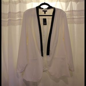 White Faux Leather Trimmed Blazer